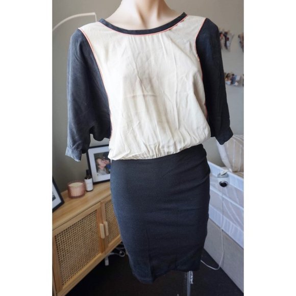 COUNTRY ROAD 8 silk blend TULIP skirt black blouse top puff sleeve VINTAGE RETRO - Picture 2 of 8